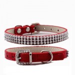 Luxury Crystal PU Leather Dog Collar Red